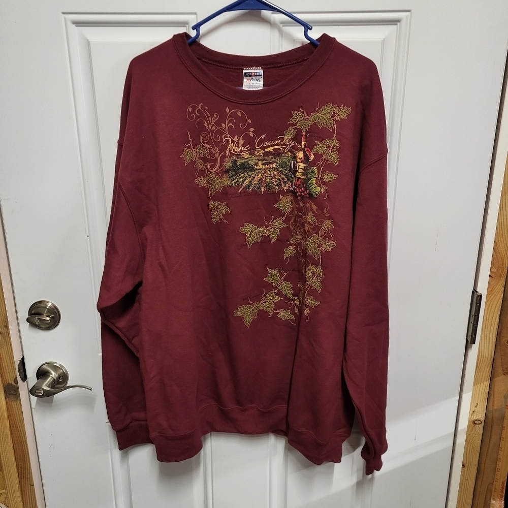 VTG Y2k Jerzees Burgundy Red Wine Country Vineyard Art Pullover Sweatshirt XL - Picture 8 of 11
